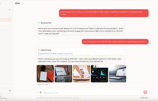 Conversational AI agent — create posts, schedule content, manage analytics, and moderate comments through natural language. Works on web and via WhatsApp.