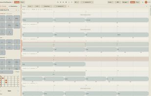 Song Cage Timeline view showing House of the Rising Sun in A minor, 6/8. The Chord Palette's Fits Melody section ranks replacement suggestions (Em, E, Edim, C, more) for an active Am chord. Lyric and chord blocks sit aligned on the beat grid.
