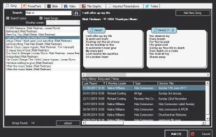 Included songs, PowerPoint, images, videos, bible verses and even twitter searches