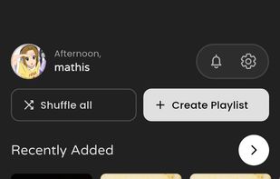 Shows app homepage in dark mode