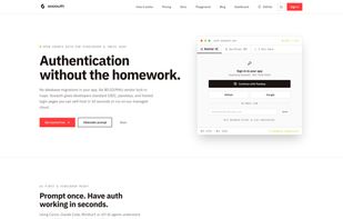Sooauth homepage featuring decoupled architecture, interactive widget demo, and zero DB migrations.