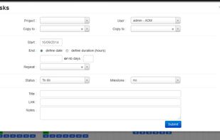 Task creation / modification : start/end date, duration, project, comment, link, etc.