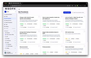 Main dashboard of SOPX SOP software. A list of AI-generated SOPs.