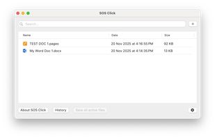 The main window of the macOS version. Here you can see either newly-created files using SOS Click or existing ones which have been added to
