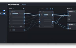 Routing graph: apps and a microphone wired into virtual devices