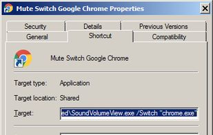 Example custom SoundVolumeView shortcut to mute/unmute Chrome browser with shortcut key