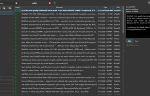 Git repository history with branching graph in dark theme
