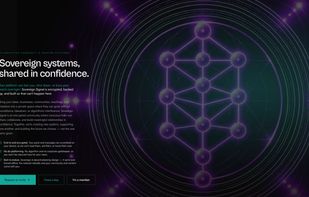 Sovereign Signal's homepage, introducing the platform as an encrypted community & creator platform built so members can't be banned, deplatformed, or lose what they've built.