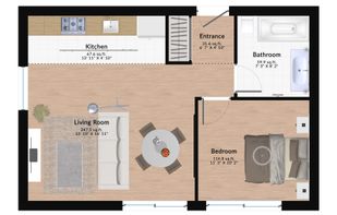 2D floor plan with furniture, room names and dimensions
