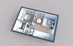 The same apartment in 3D, generated from the 2D plan