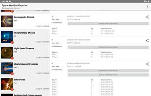 Space Weather Reporter running on a tablet