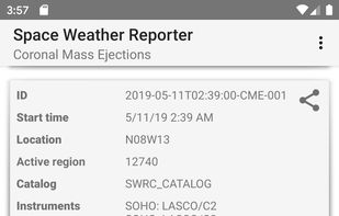 Space Weather Reporter running on a phone