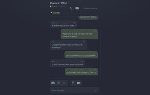 A conversation in progress. Nothing is stored; the room closes after one hour at most.