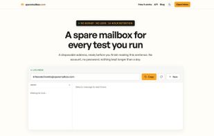 A disposable address is generated on arrival, with no signup. Mail appears in the inbox below it.