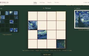 Daily puzzle in progress — board, tray and reference image.