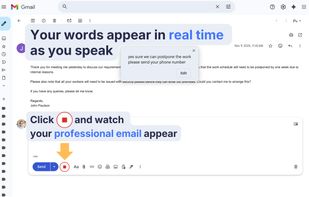 Your words appear on screen in real time