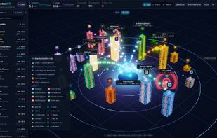 The 2.5D city: one tower per app, height is its current speed