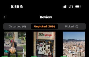 Swiping from sort results gric