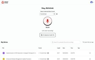 Dashboard after logging in