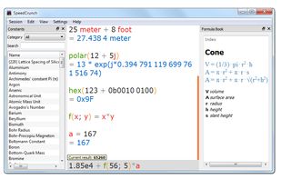 A built-in formula book allows to you to review and insert commonly used formulas, such as the volume of a cone.