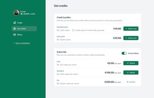 Users can easily purchase credits or subscribe to receive them monthly