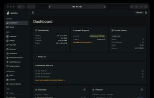 The dashboard page of the Spinifex console.