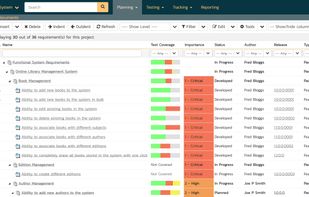 SpiraTest - Requirements List View
