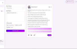 Create high-performing LinkedIn posts in seconds using Spiry’s AI-powered dashboard. Choose your topic, tone, and post format, then generate ready-to-publish content tailored to your personal brand eliminating writer’s block and saving hours of manual work.