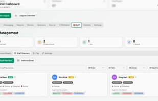 Staff management offered in the Pro Version. Assign referees and other league staff to matches. Staff uses app to set their availability, claim unstaffed roles. 