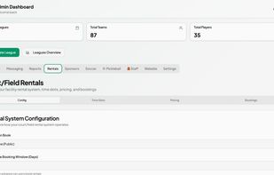 Court and Field rentals. Set up available times, set pricing, manage bookings. 