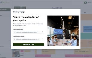 SpotBooker Share makes it simple to distribute your booking page or calendar by offering shareable links. Optionally, print out a QR code for immediate access to either your company's booking page or a specific room.