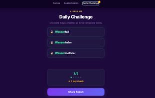 Daily challenge tests your vocabulary. Refreshes every 24 hours.