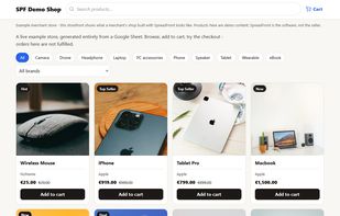 Demo shop created using SpreadFront platform and a GoogleSheet