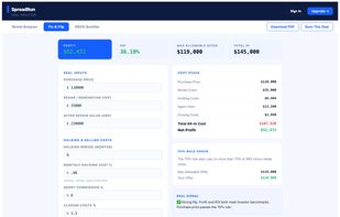 Fix and flip profit calculator with 70% rule check, cost stack, ROI, and deal signal