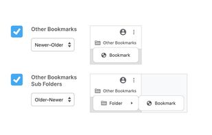 Two Other Bookmarks sort options. One option showing a Newer-Older sort and the other showing Older-Newer.
