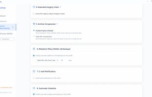 Set up old backup retention policies and email notifications.