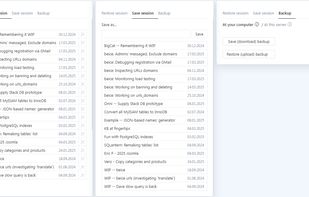 A unique ability to save and restore working sessions