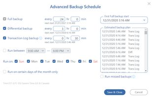 SqlBak advanced backup job schedule
