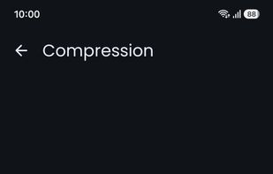 On-device compression in progress, showing percentage complete and estimated time remaining.