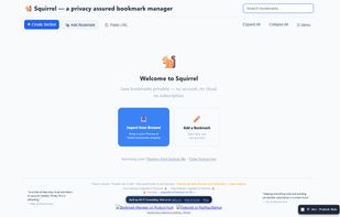 Initial screen before user adds any bookmarks
