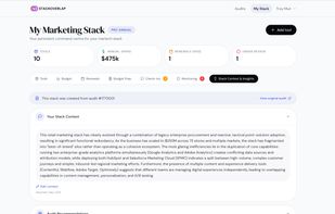Centralise your marketing stack, contextualise audit findings, insights collected, surface overlap risks, and prioritise measurable consolidation savings.