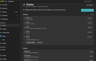 Each Flutter version and the projects that use it.
