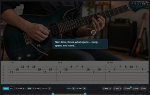 Practice view: a passage of a YouTube video looping between 2:44 and 3:14 at 0.90x, with three saved loops — Intro, Verse and Section B — marked along the strip underneath. The loop, the speed and the names are all still there next time the song is opened.