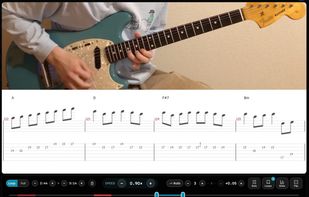 Practice view: a passage of a YouTube video looping between 2:44 and 3:14 at 0.90x, with three saved loops — Intro, Verse and Section B — marked along the strip underneath. The loop, the speed and the names are all still there next time the song is opened.