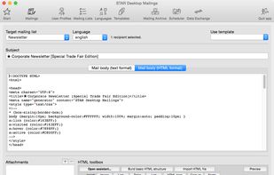 Prepare an e-mail newsletter (text and HTML format supported).