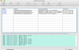 Main window with monitored resources (like websites, mail accounts, web-apps)