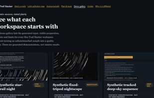 Demo gallery showing the supported stacking modes and sample sessions.