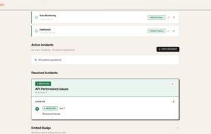 Status Page Dashboard (incident management)