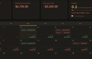 Main calendar view showing metrics and runway at top