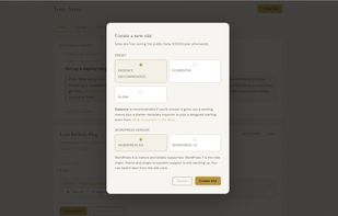 Create a new site modal